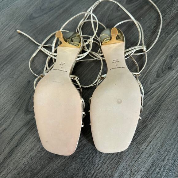 Reformation Gemma Lace Up Sandals NEW Gold Foil Metallic Leather Tie Heels 8 - Picture 7 of 9